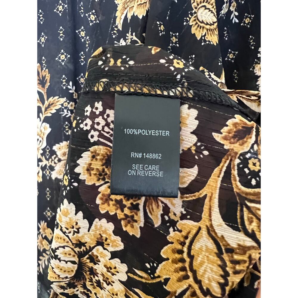 NEW Torrid Peasant Blouse Black Gold Floral Sheer Chiffon Peasant Long Sleeve 2X - Picture 6 of 7